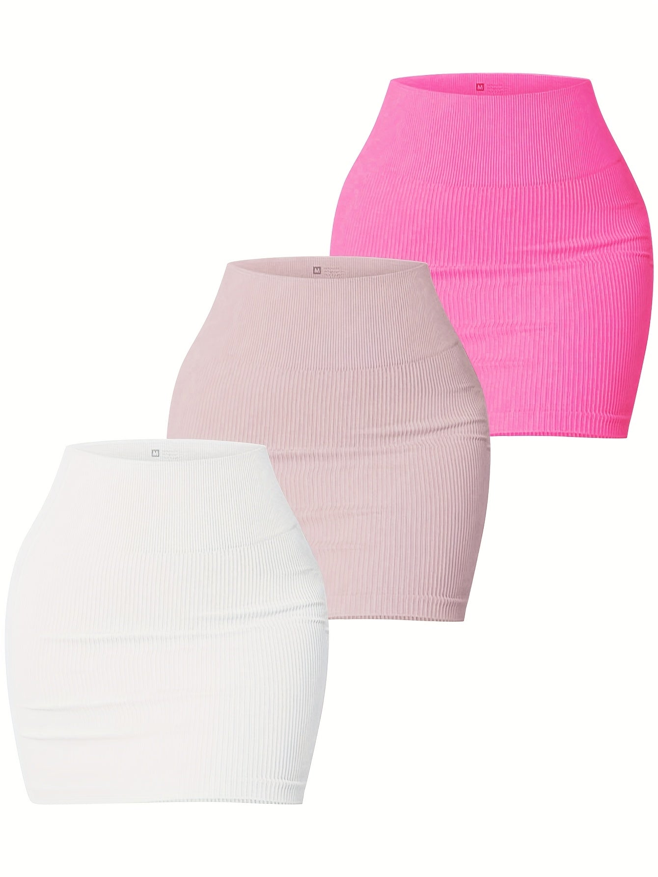 3pcs Women's Seamless High-Waisted Sports Skirts, Solid Color Knit Fabric, Rib-Knit Detail, Bodycon Fit, Stretchy Polyamide 90% Elastane 10%, All-Season Casual Wear